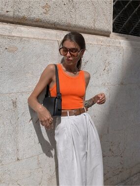 H&M Divided Orange Ribbed Cropped Tank Top Stretchy Y2K Size M